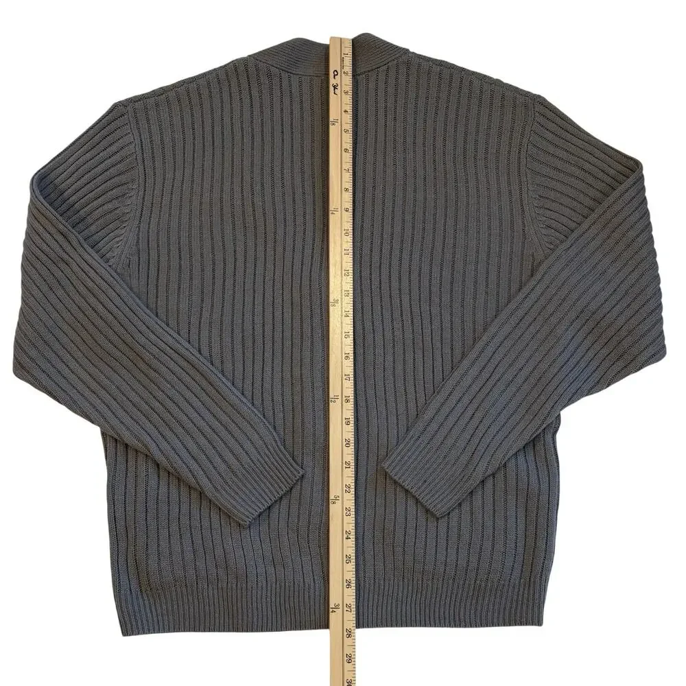 John Blair Sweater Mens Sz Large Gray Cardigan Cable Knit pockets Grandpa *READ*